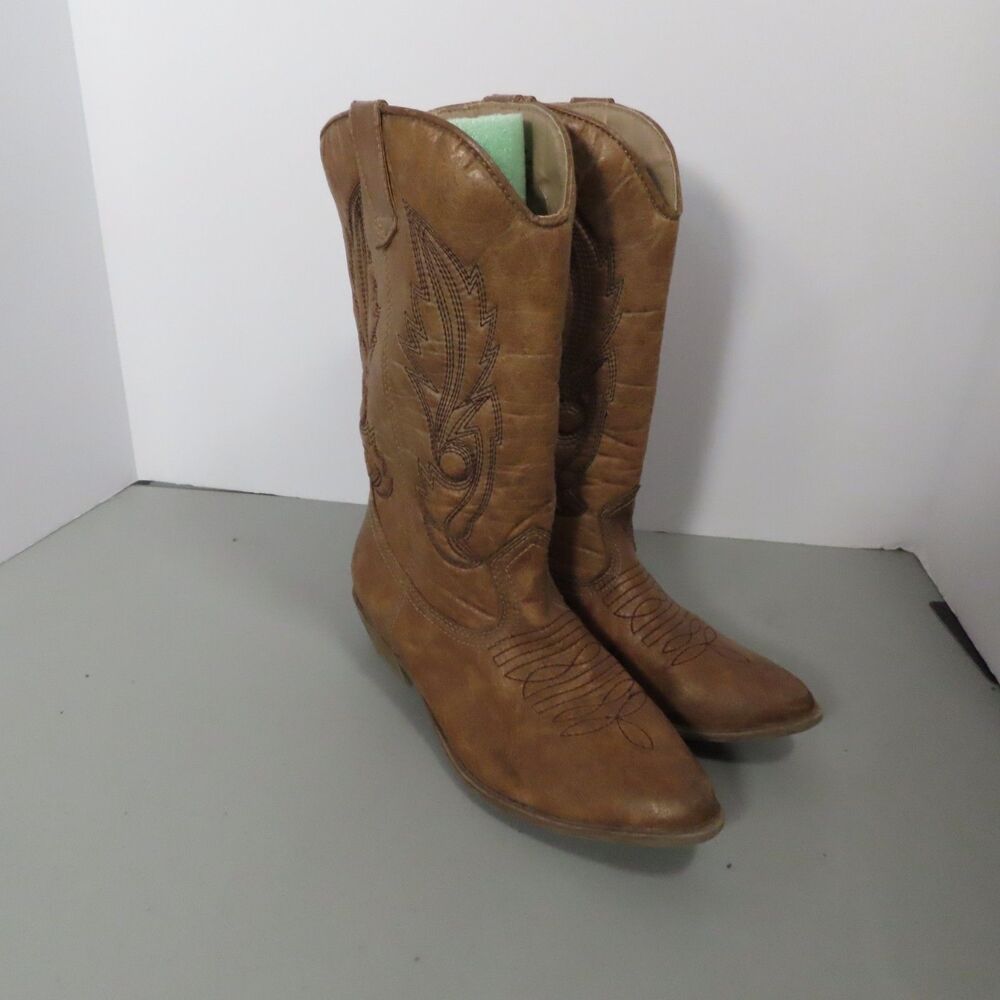 Coconuts Gaucho Womens Size 6M Tan Brown Western Cowboy Boots Embroidered Mid Ca